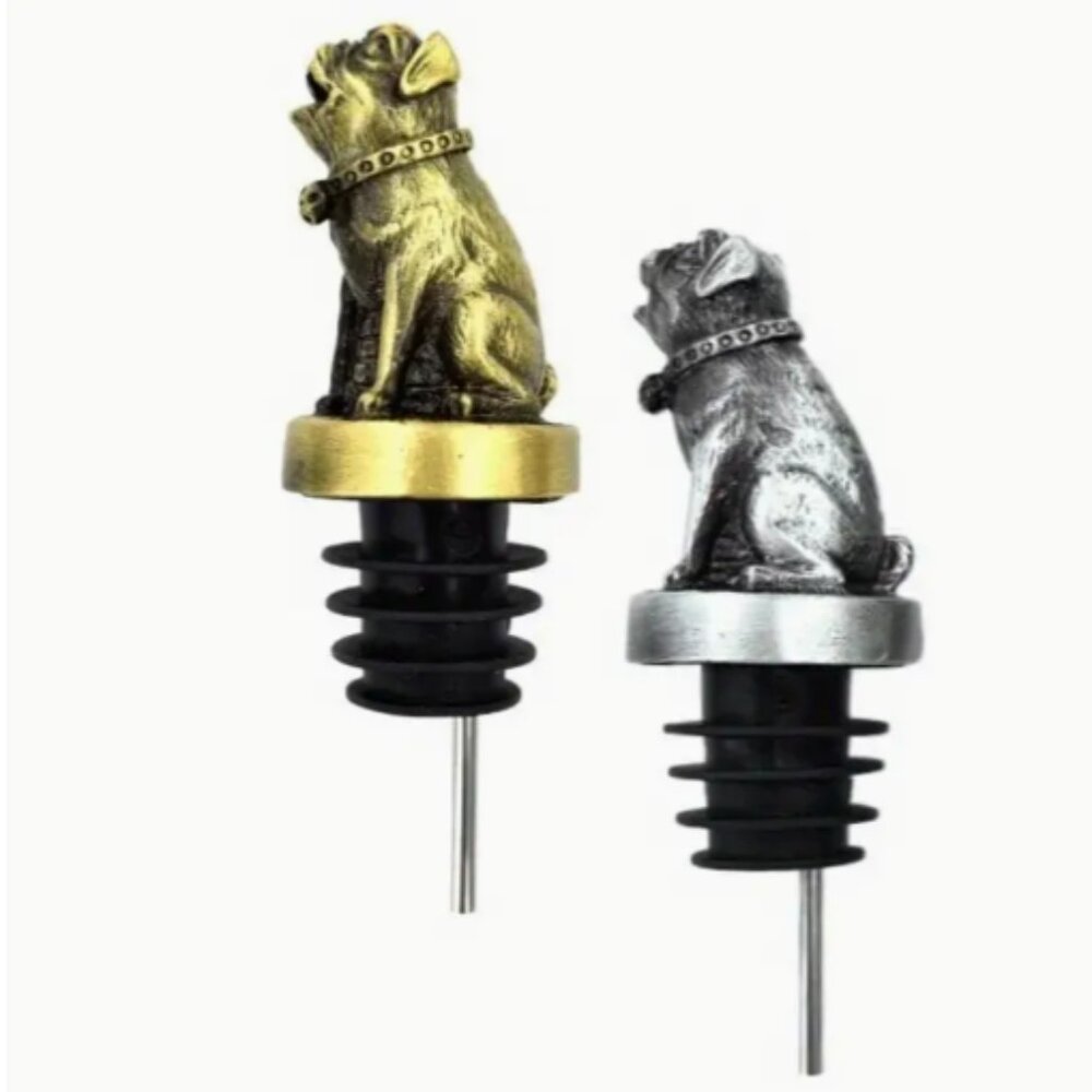 French Bulldog Bottle Pourer in Bronze or Aged Silver